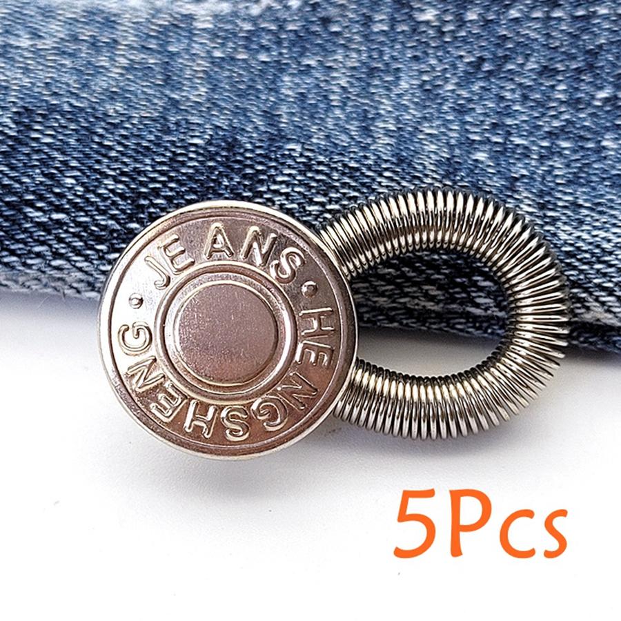 5Pcs Jeans Waist Extension Adjustable Button Spring Metal Elastic Buttons Trousers Pants Stretch General Extender Accessories