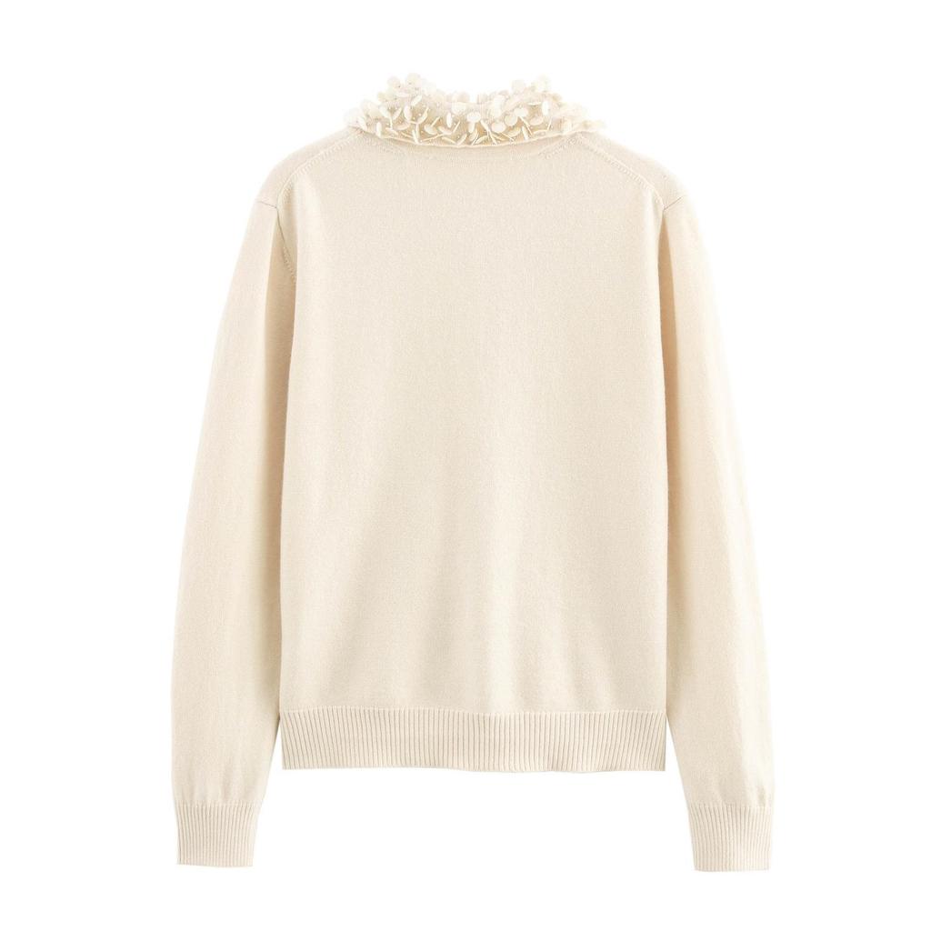 Spring 2025 Women's Beaded Doll Collar Cardigan Sweater