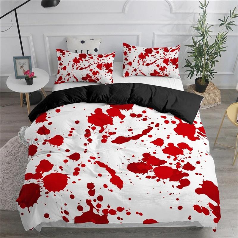 Halloween King Queen Bettbezug Horror Blood Hand Bettwäscheset für Teenager Gruselige rote Blutflecken 2/3-teilig Polyester Bettbezug