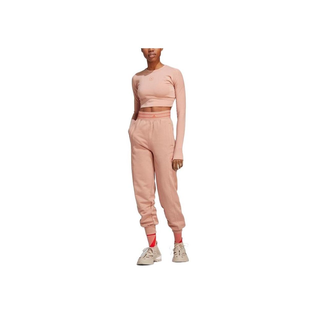Adidas Solid Color Logo Embroidered Jogger Pants With Elastic Waist Women Bottoms Pink HR2190