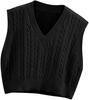 Womens Preppy Cropped Sweater Vest V Neck Sleeveless Cable Knit Tank Top