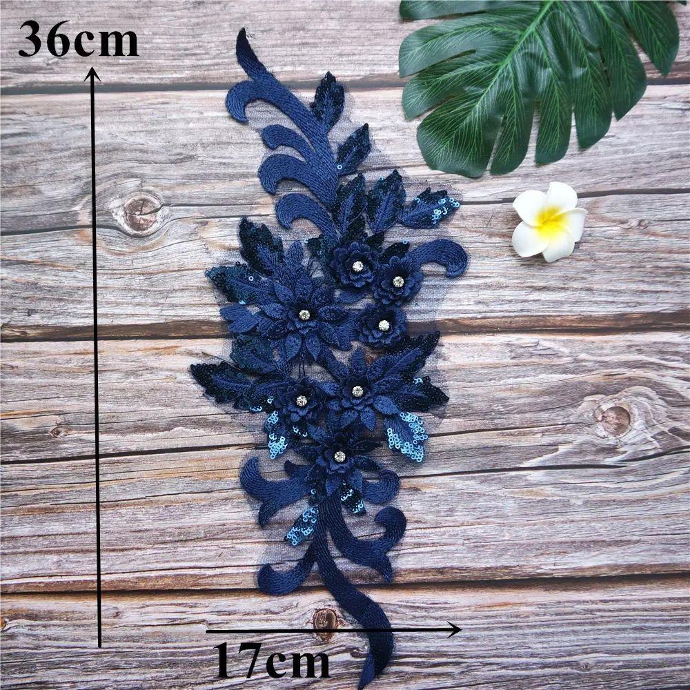 Rhinestone Embroidery Sew Patch 3D Flowers Lace Appliques Appliques Wedding Gown Appliques