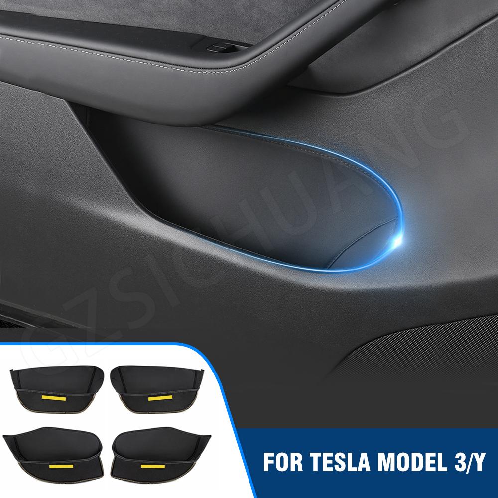 

4 шт. для модели Tesla 3 года 2020 2021 2022 2023, чашка для двери автомобиля, коврик из искусственной кожи, слот для ворот, коврик для хранения, коврик, бок...