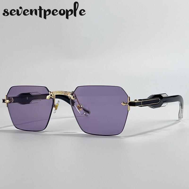 Retro Bezrámečkové Čtvercové Sluneční Brýle Dámské Luxusní Značka Trendy Steampunk Polygonální Sluneční Brýle Pro Dámy Módní Bezrámečkové Odstíny