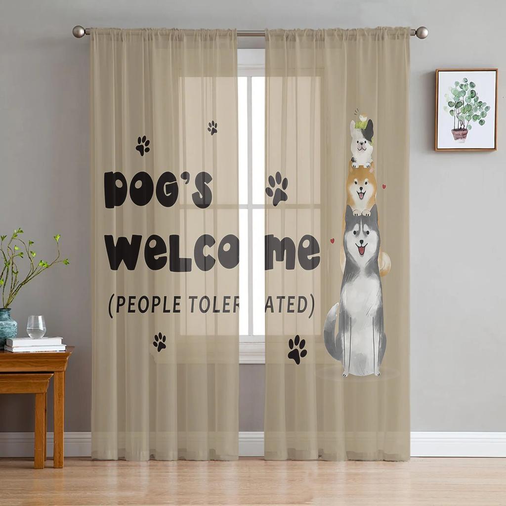 Cat Paw Retro Cute Window Curtains Sheer Chiffon Tulle Curtain Home Living Room Backdrop Decoration