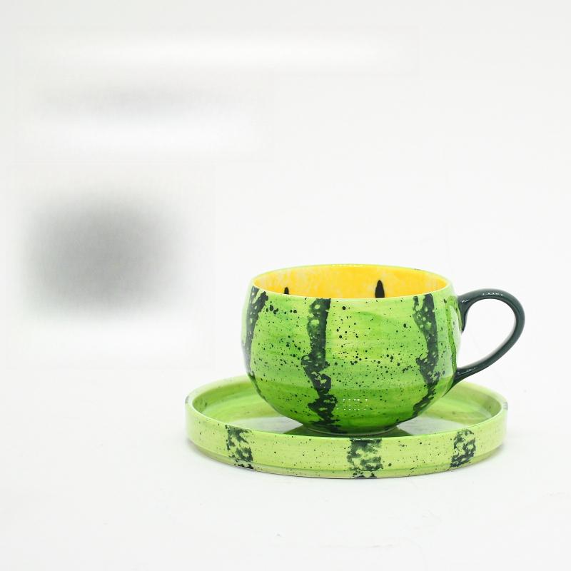 Korean Japanese Underglaze Watermelon Coffee Cup and Saucer Set Home Afternoon Tea Mug Breakfast Cup Water Cup