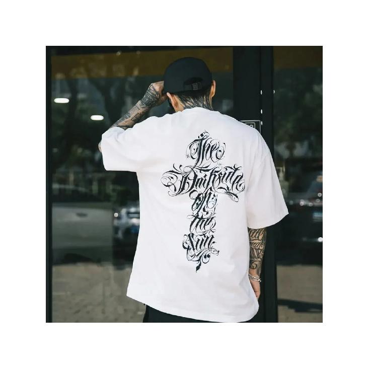 Men'S Oversized White Chicano Tattoo Graphic T-Shirt - West Coast Streetwear Hip Hop Style With Spanish Text & Mexican Cultural Design, Loose Fit