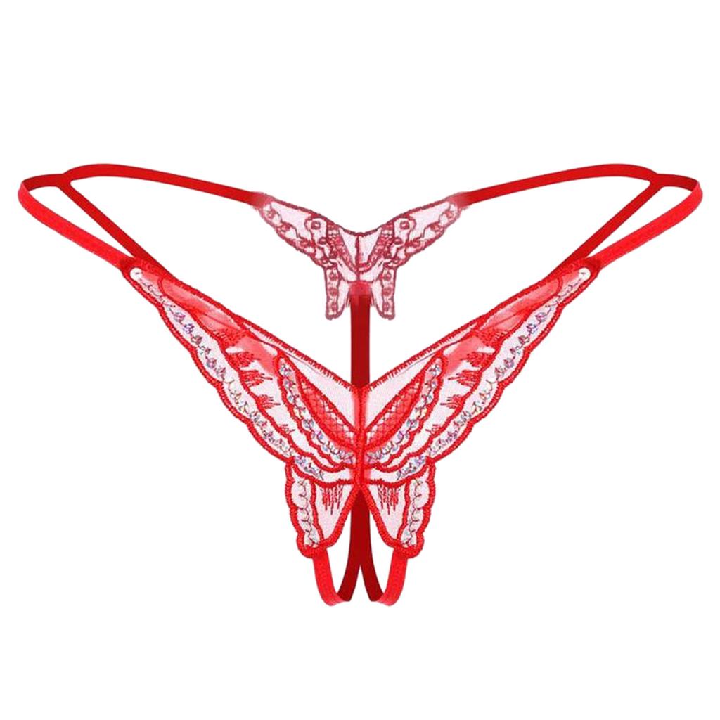 Sexy Lingerie Womens Panties Lace Sequins Embroidery Open Crotch Briefs Thong Transparent T Pants Underwear Ladies Pantys