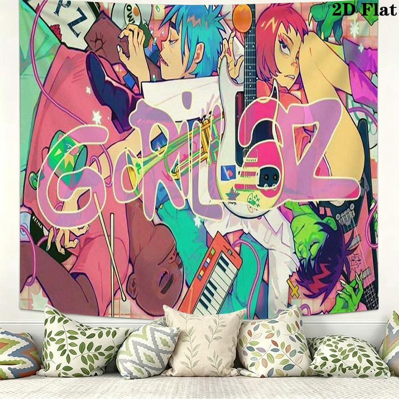 Gorillaz Wall Tapestry Aesthetic Wall Hanging Printed Fabric Blanket Decorative Tapestries for Bedroom Living Room Home Decor