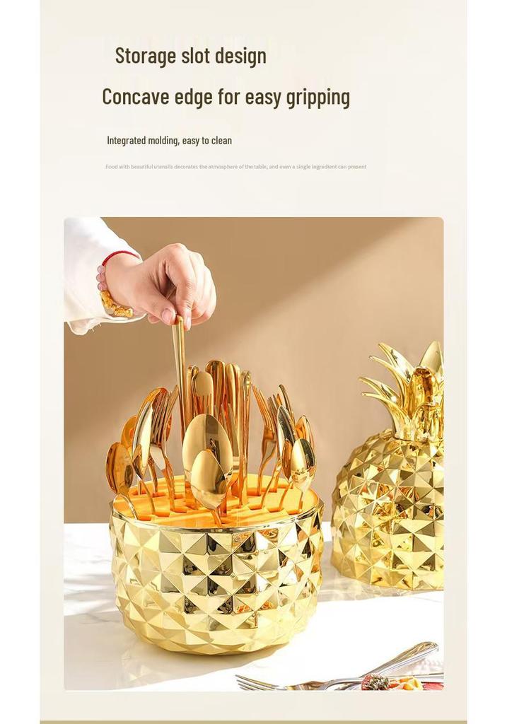 Set di Posate Originale in ABS Acciaio Inossidabile Ananas: Set di coltello, forchetta e cucchiaio di lusso per un'elegante esperienza culinaria.