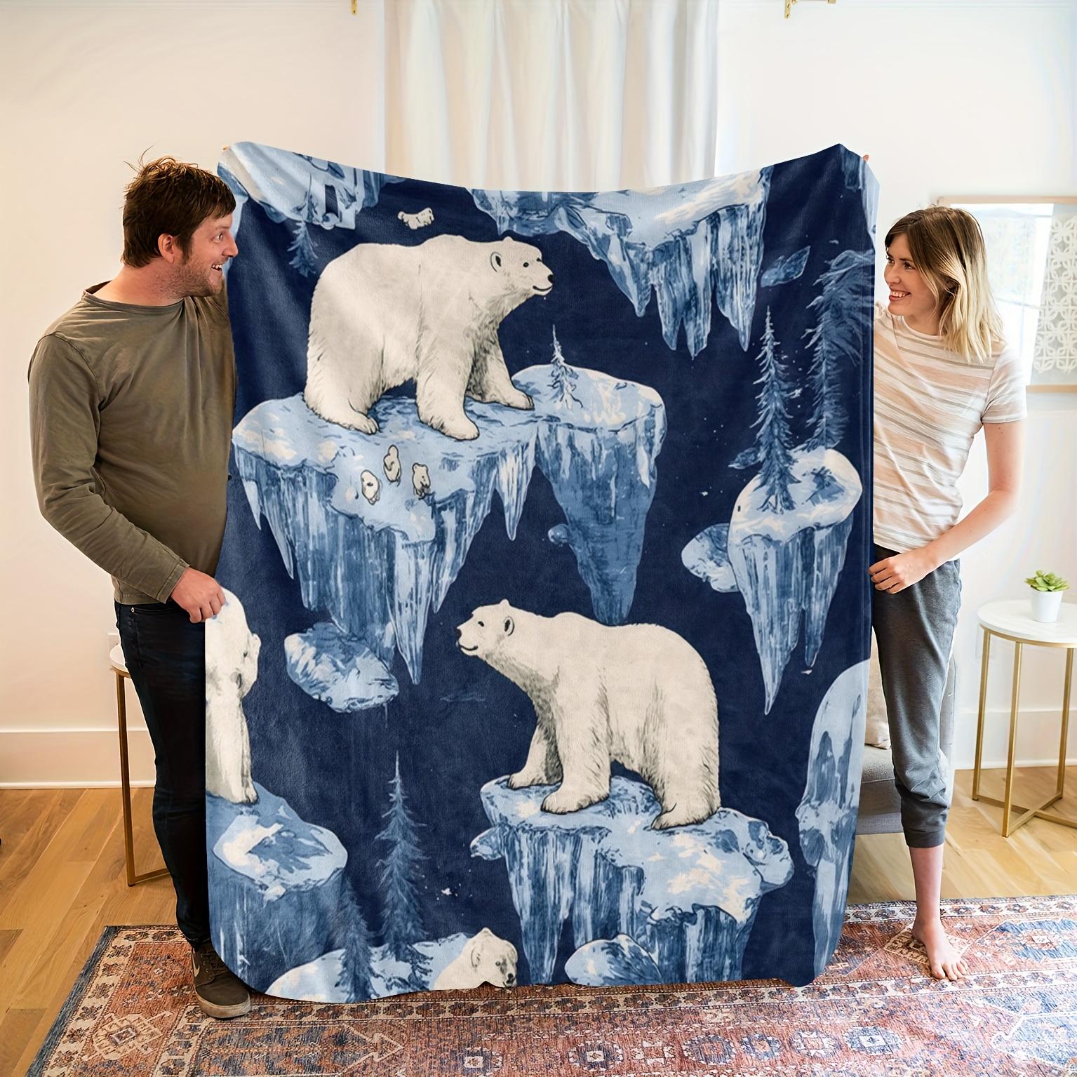 1pc Polar Bear Glacier Arctic Landscape Blanket - Soft Blue & White HD Polar Bears, All-Season Couch/Bedspread - Machine Washabl 130x150cm51x59in
