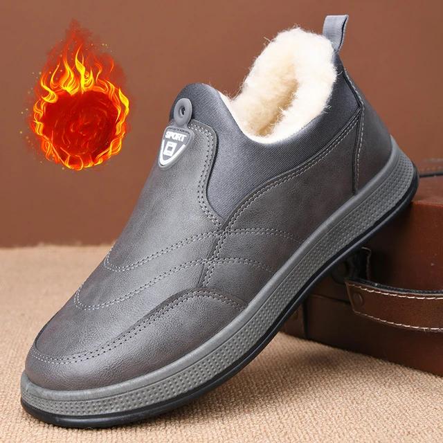 Winter Velvet Warm Cotton Shoes, New Wool Waterproof Leather Sports Shoes, Outdoor Soft Soled Anti Slip Lightweight Cotton Boots