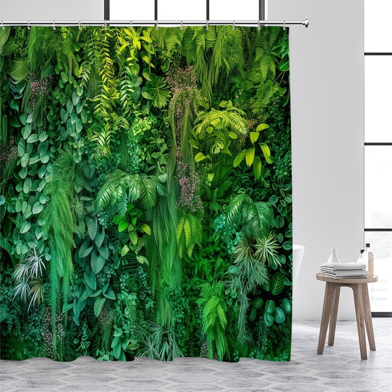 Green Leaves Shower Curtains Tropical Leaf Garden Vine Plant Wall Hanging Fabric Home Bathroom Decor Bath Curtain Set with Hooks