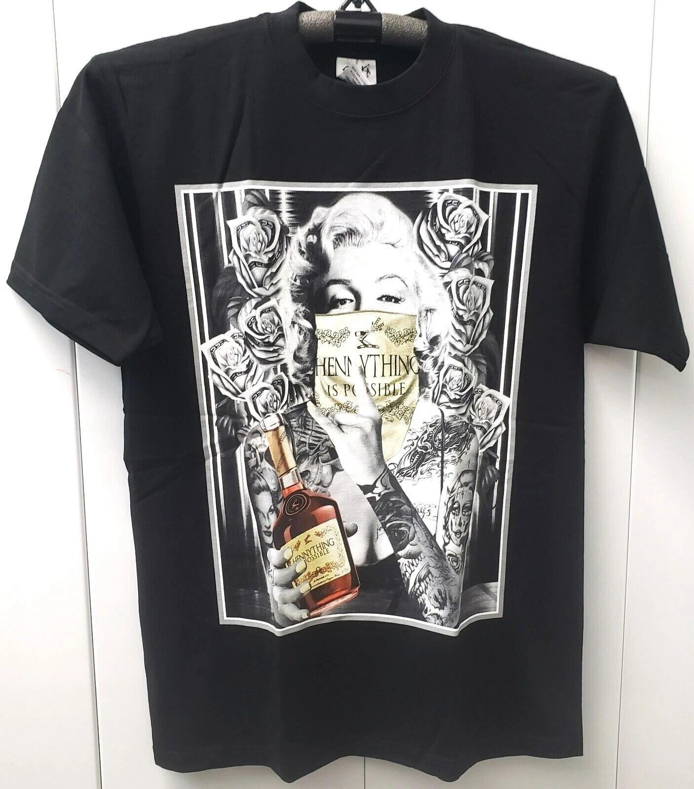 Marilyn Monroe T-shirt Drinking Alcohol Liquor Tattoo Art Tee Men s Black New 3XL