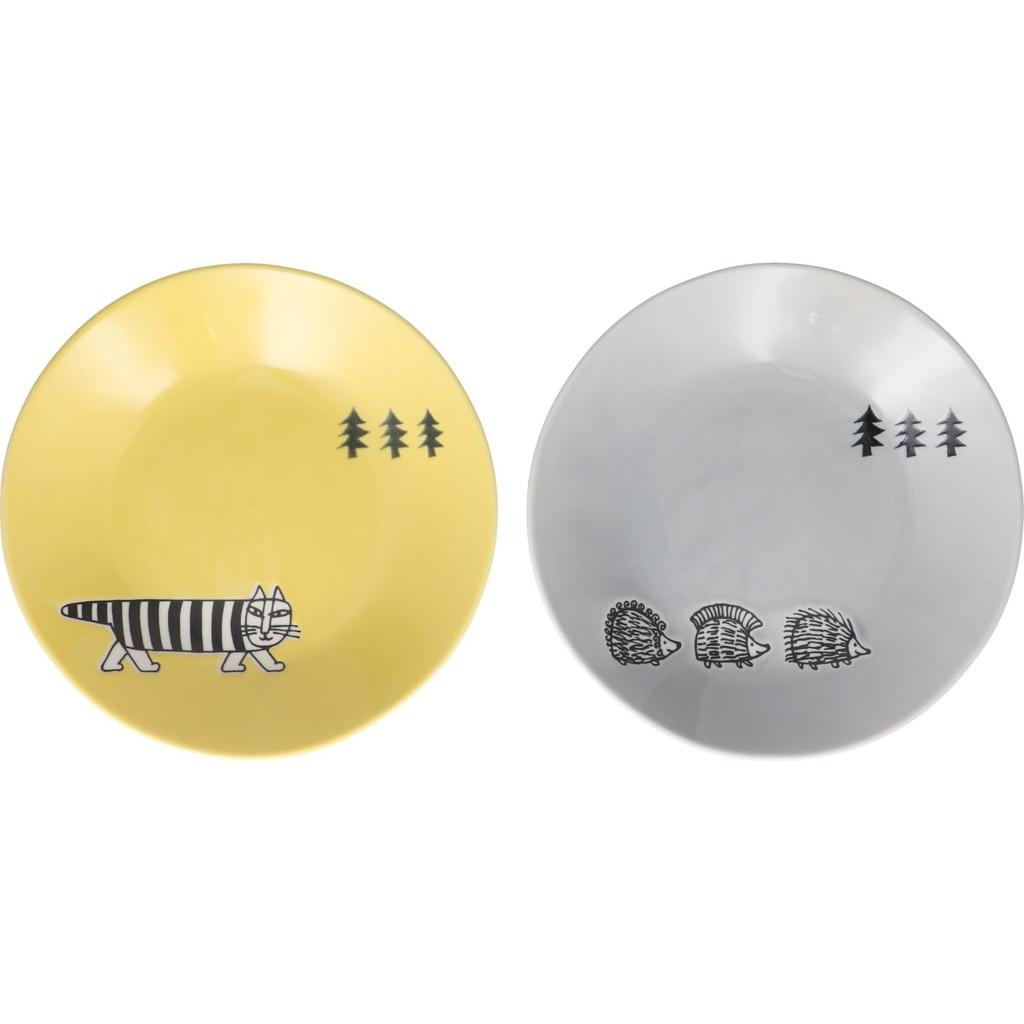 Yamaka Shoten Lisa Larson Pasta Plates, 22cm, Pair Set, Stroll, Yellow/Gray, Made in Japan, LL90-68