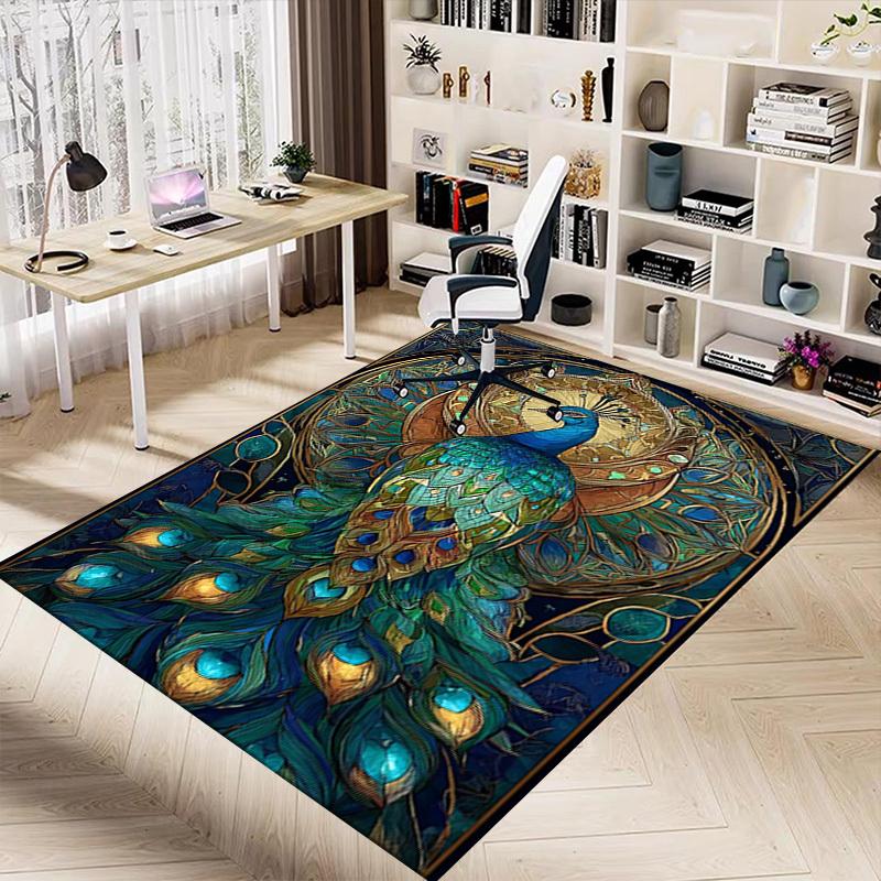 1PC Peacock Stained Glass Extra Large Non Slip Floor carpet, Office, family, Studio   Large Area Rug Indoor Rugs, Bold Statement Piece
