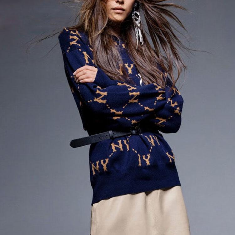 New MLB Old Flower Sweaters Unisex Navy Blue 3AKPM0226-50NYS