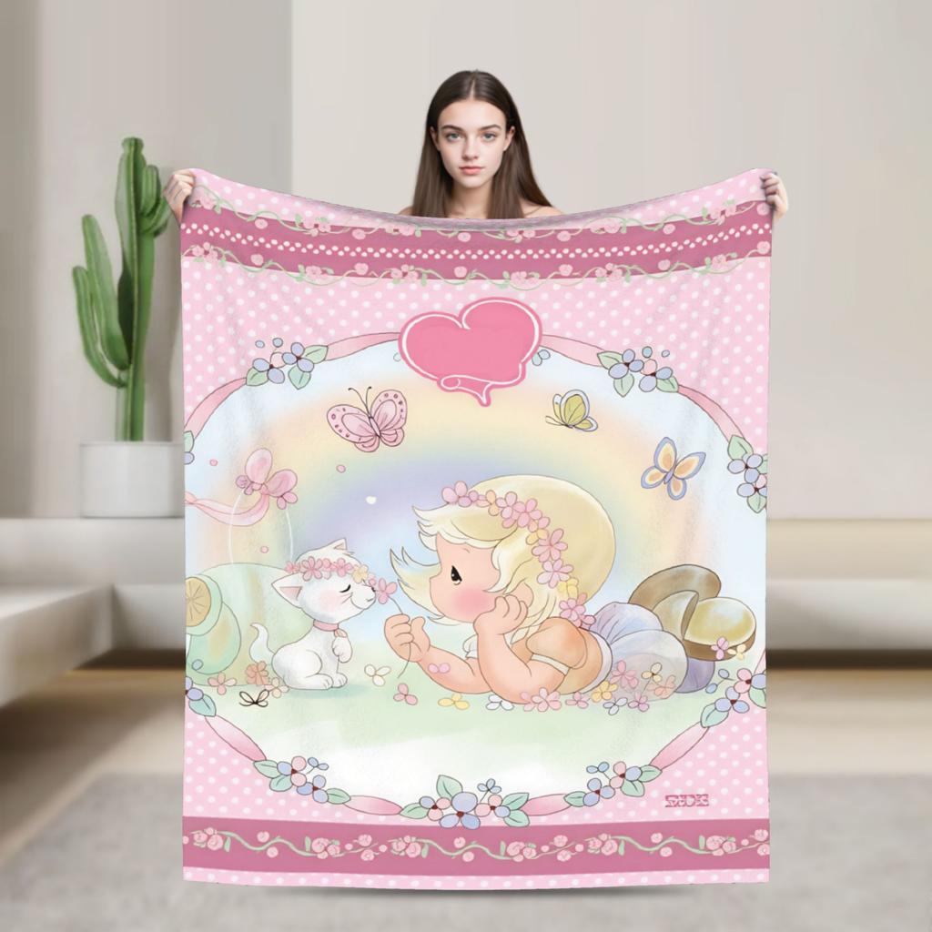Precious Moments Blanket Picnic Flannel Bedding Throws For Couch Chair Sofa Bed Soft Warm Custom DIY Quality Bedspread Gift