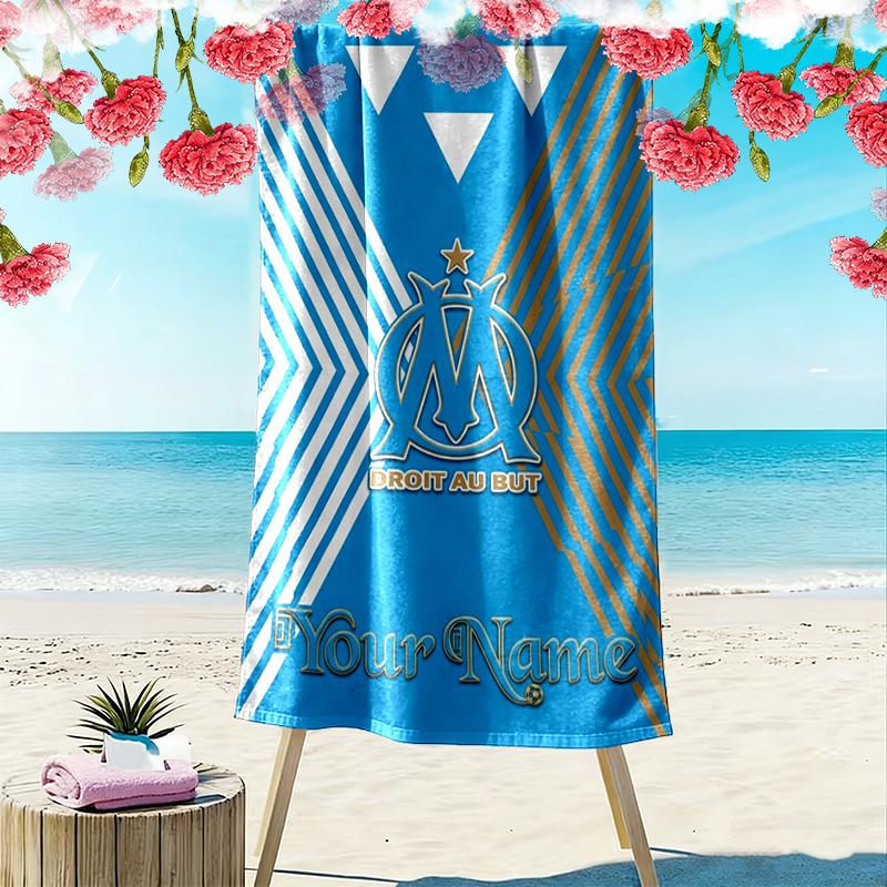 Name Custom Olympique De Marseille Print Beach Towel, Large Soft Quick Dry Towel for Beach Camping Swimming