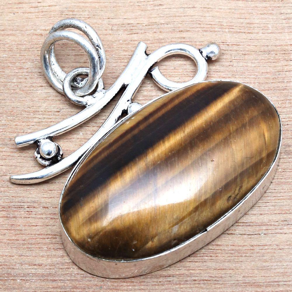Pendant Tiger's Eye Gemstone Handmade Mother's Day Gift Silver Jewelry 1.5"