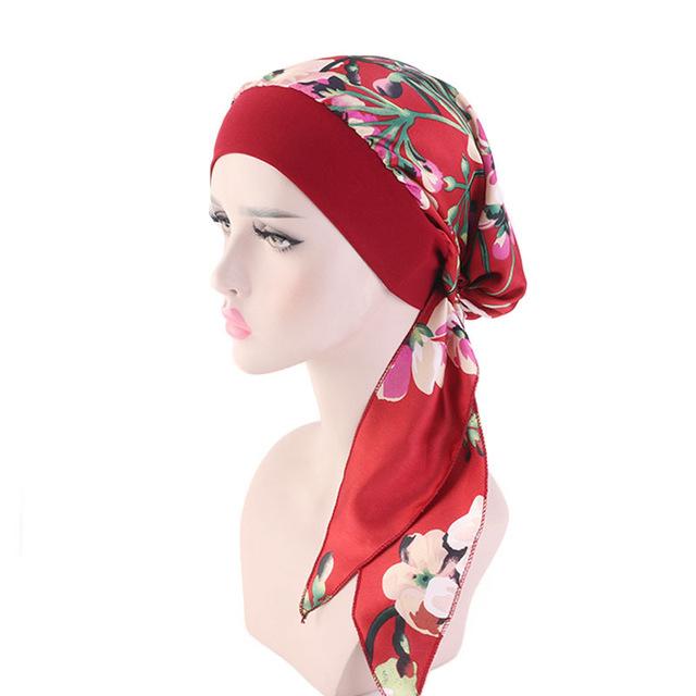 New fashion printed flowers women inner hijabs caps muslim head scarf turban bonnet ready to wear ladies wrap under hijab cap