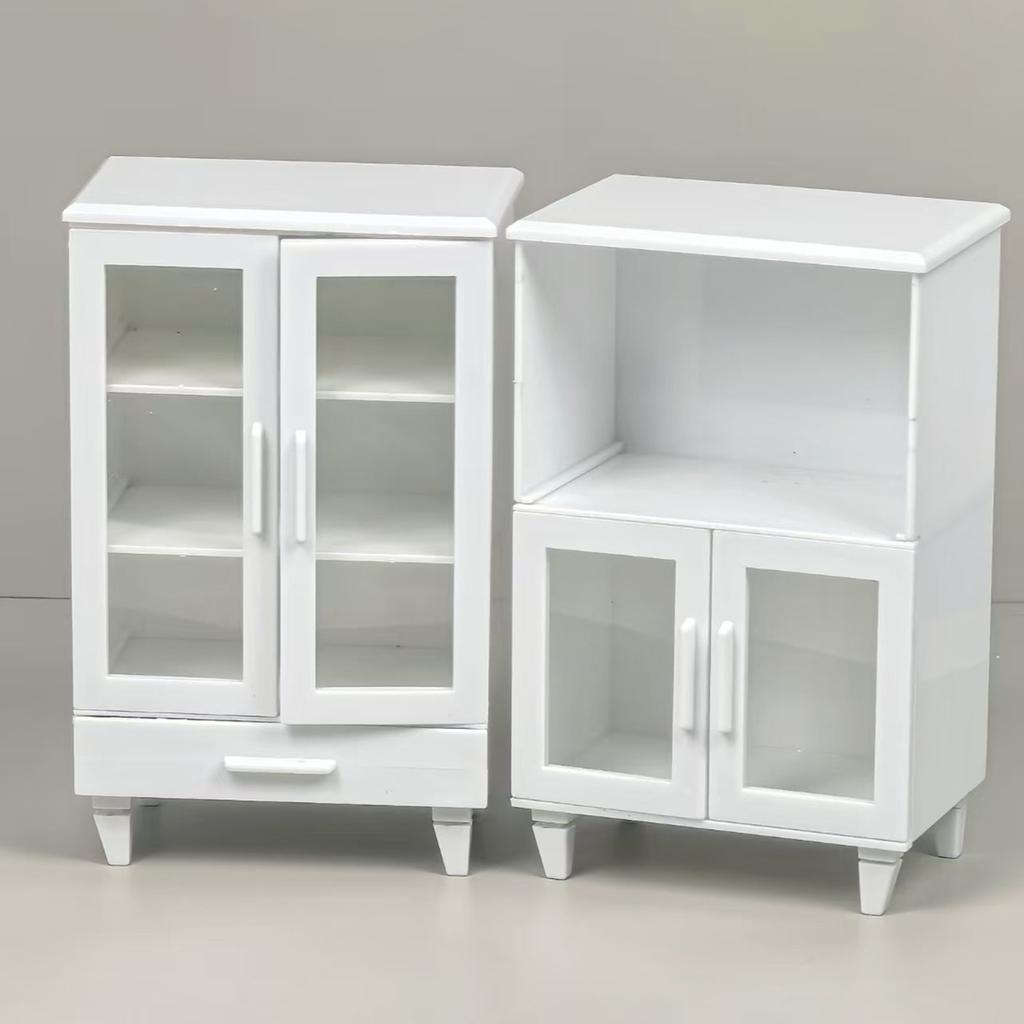 2Pcs/Set 1:12 1:6 Scale Miniature Dollhouse Bookcase Cabinet Set Mini Dollhouse Display Shelf Model Tiny Floor Storage Bookshelf Furniture Accessories