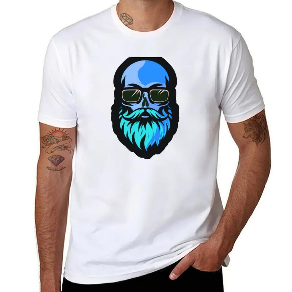 Hazey Blue Beard Skull TShirt quickdrying summer top Mens tshirt