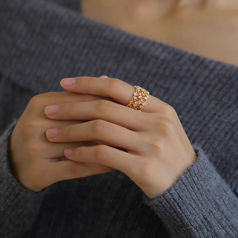 Unique Vintage Style Lace Water Drop Adjustable Copper Ring For Women Fashion Jewelry