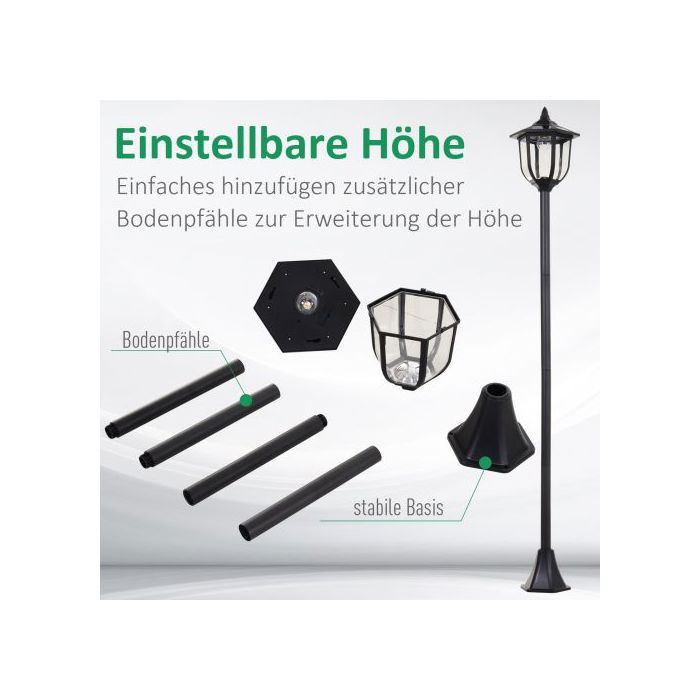 Lampe de jardin - MUVOE - Solaire LED - 30/60 lumens - Plastique noir - Ø 26.5 x H 177 cm