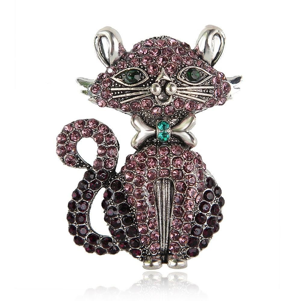 Lovely Design Cat Brooches Rhinestone Vintage Pin Feminine Style Animal Brooch  Party Accessories
