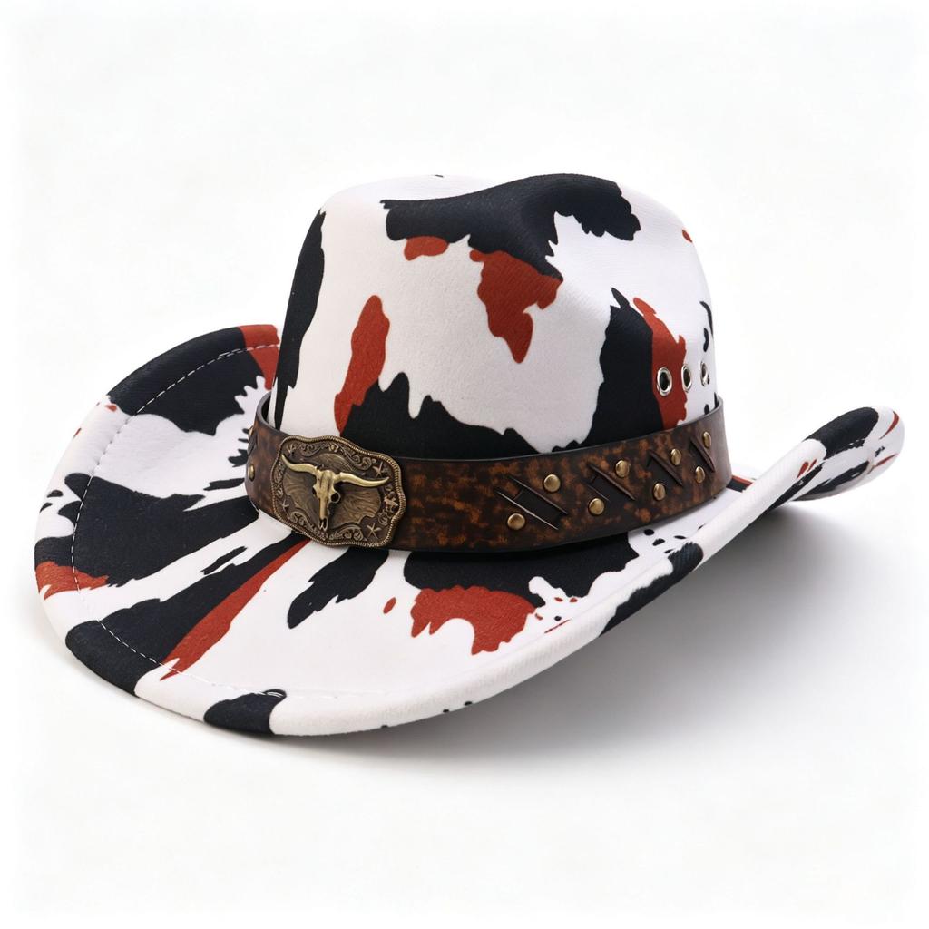 Neuer Western-Cowboyhut Kuhmuster Personalisierte Accessoires Cowboyhut Vier Jahreszeiten Vielseitig Ethnischer Stil Cowboyhut