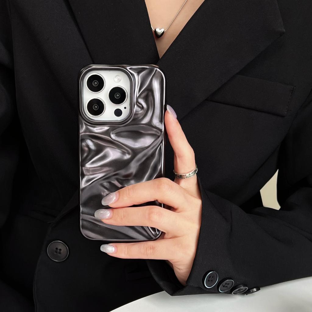 3D Electroplated Wrinkle Matte Case For iPhone 17 Air 16 15 14 Plus 13 12 11 Pro Max Aesthetic Wave Ruffle Soft Silicone Cover