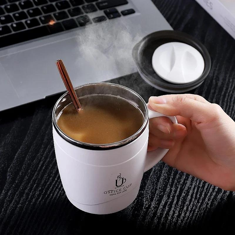 

Кружка-стакан из нержавеющей стали 304 с крышкой, термоизоляционная кофейная чашка с ручкой, термостойкая кружка для воды объемом 500 мл, посуда для напитков 500ml