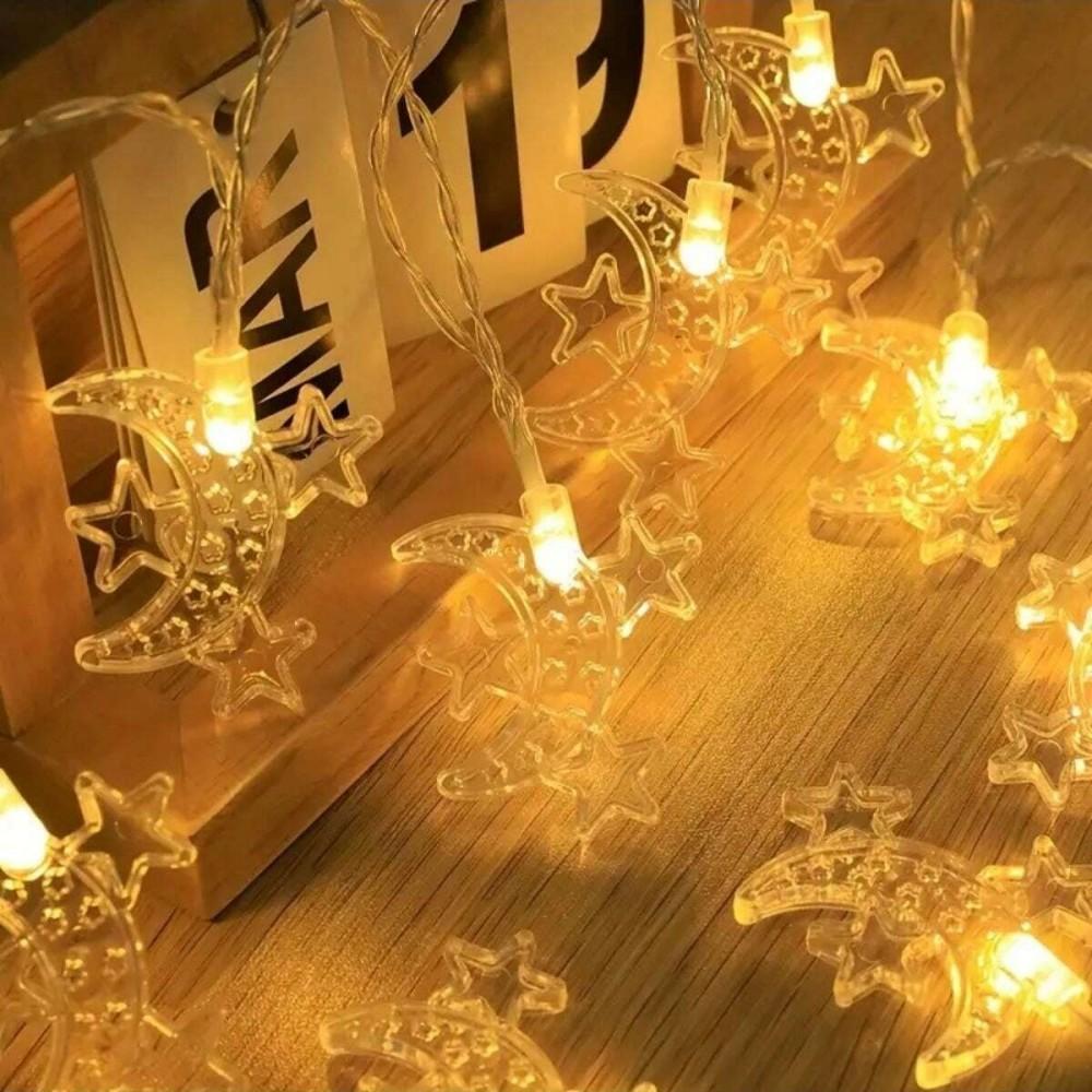 1PC 1.5M10LED/3M20LED Ramadan three stars and moon light string,powered by AA batteries(excl),used for room Ramadan decoration