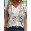 Spring Summer Pullover Abstract Retro Printed Street Short Sleeve Multicolour Loose Fit V-Neck T-Shirt