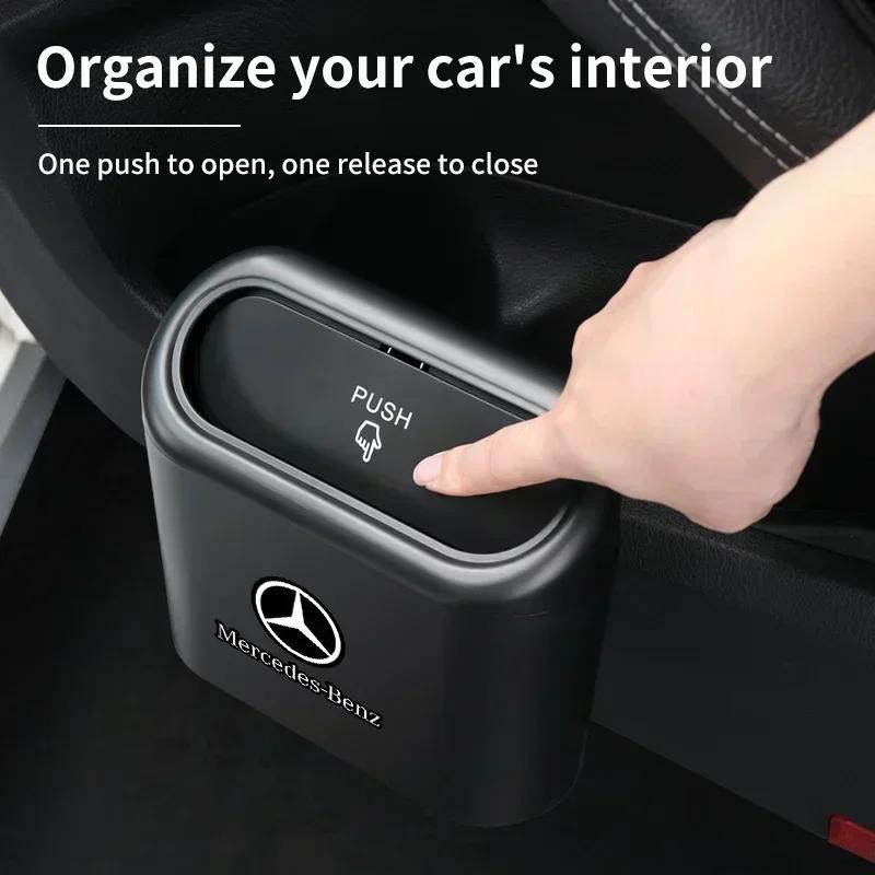 Car Trash Can Hanging Garbage Bin Pressing Box With Lid For Mercedes Benz AMG A C Class W201 W210 W108 W204 W205 W203 W211 W124 QG1