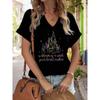 Women's V-Neck "A Dream Is A Wish Your Heart Makes" Graphic Tee, Rainbow Castle Print T-Shirt, Casual Short Sleeve Top
