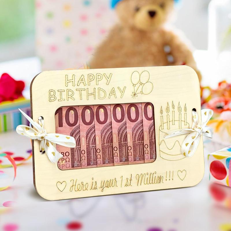 "Your First Million" Wooden Wallet Desk Money Holder Cash Organizer Wooden Craft Valentine'S Day Gift Birthday Gift Wedding Gift