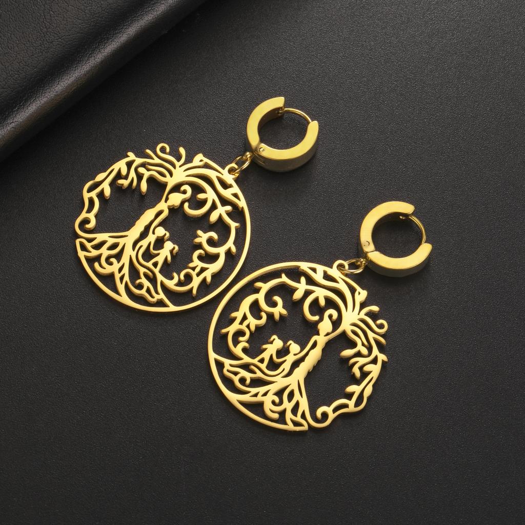 LIKGREAT Hot Sale Son Daughter Stainless Steel Tree of Life Drop Earrings Girls Boys Earring Jewelry for Women Family Gifts 2025
