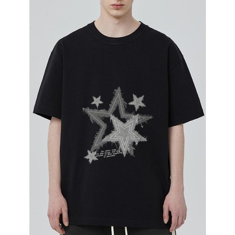 

Black T Shirt with Star Pattern and Text Graphic for Casual Wear XXXXL чёрный