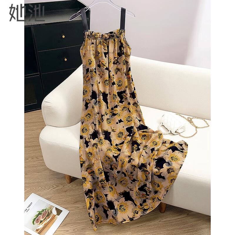 Women s Resort Style Printed A-Line Midi Sling Dress S