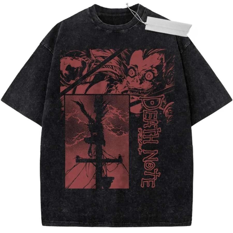 Death Note Manga Light Yagami & Ryuk Graphic Oversized Vintage Washed Streetwear T-Shirt Top for Anime & Manga Fans