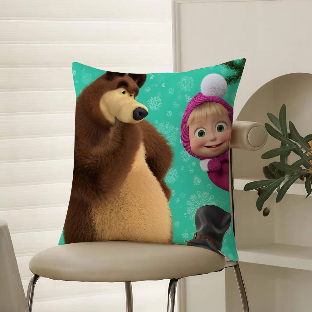Cute Cartoon M-Masha And Bears-S Pillow Case Comfort Sofa Bed Silky Elegant Invisible Zipper Decorative Cushion Cover