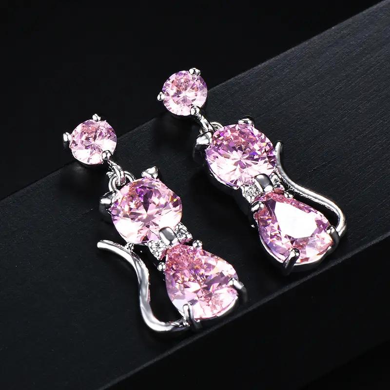 Huitan Romantic 9 Colors Cat Earrings for Women Inlaid Brilliant Cubic Zirconia Statement Girl Earrings Daily Wear Party Jewelry