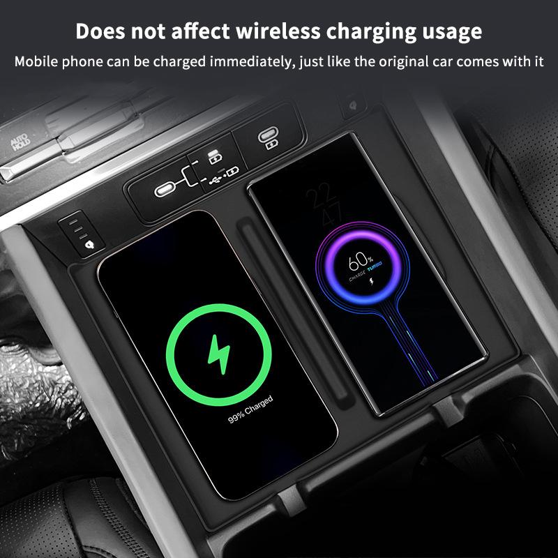 1 Piece For Hyundai Santa Fe 2024 Auto Interior Accessories Wireless Charger Mat Central Armrest Pvc Black Mats