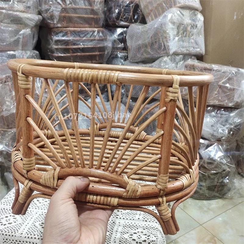 Newborn Infant Photography Props - Retro Rattan Basket Chair & Posing Bed Photo Background Accessories for Baby Girl & Boy