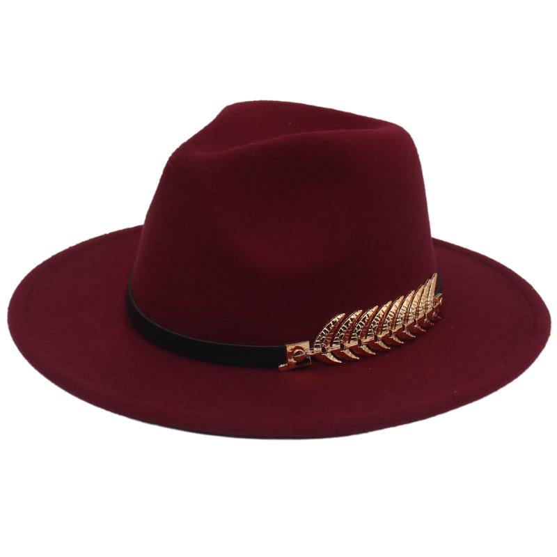 Top Hat Men'S Golden Fishbone Women'S Woolen Jazz Hat Big Brim Felt Hat Retro Hat