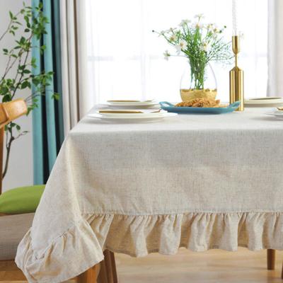 Frilled Linen Tablecloth (140x140cm) (Beige)
