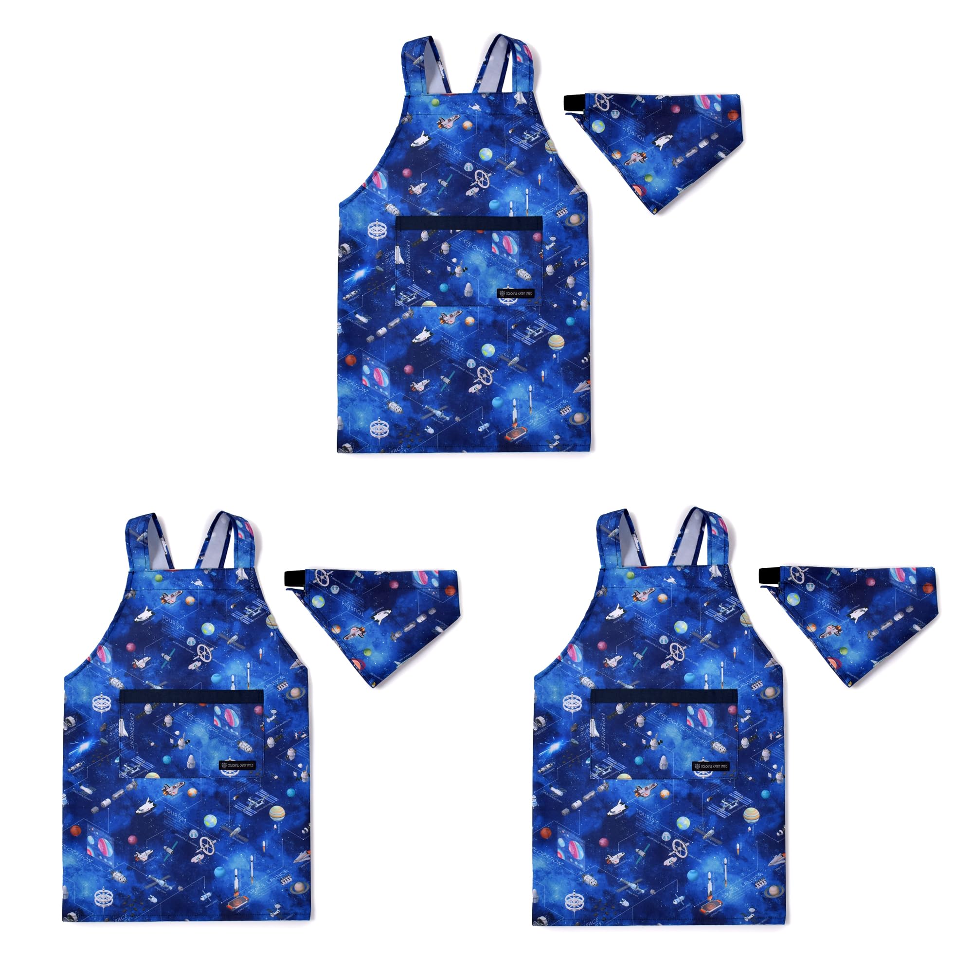 

ЯРКИЙ КОНФЕТНЫЙ СТИЛЬ Детский фартук с перекрестной спинкой Водоотталкивающий Не требующий глажки Будущие исследования планет и космический корабль Набор из 3 предметов Крутой детский фартук для мальчиков