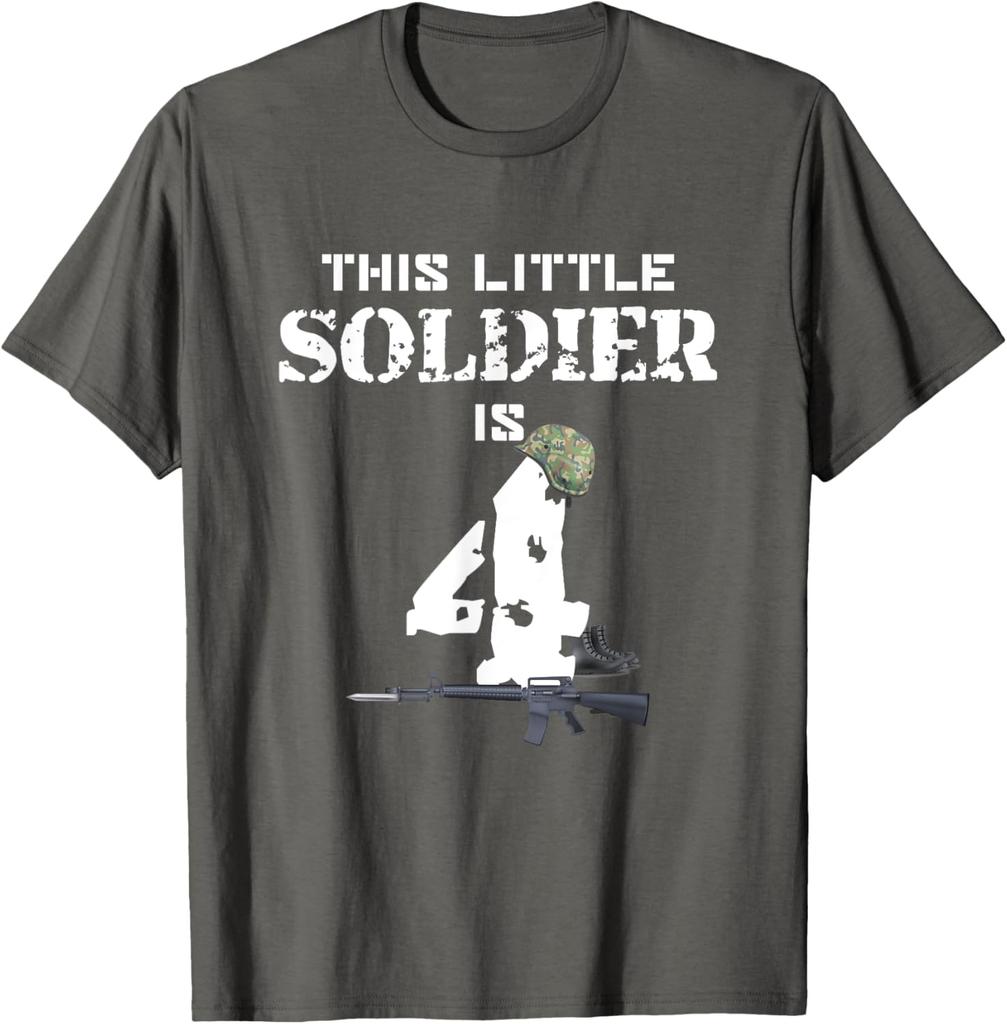 This Little Soldier Is 4th Birthday Military Camo Graphic Tee Kids Casual Cotton TShirt